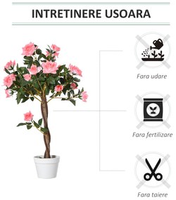Outsunny Plantă Artificială de Trandafiri cu 21 de Flori, Ghiveci Umplut cu Ciment și Mușchi, Ø18x90 cm, Roz | Aosom Romania
