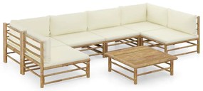 vidaXL Set mobilier de grădină cu perne alb crem, 7 piese, bambus