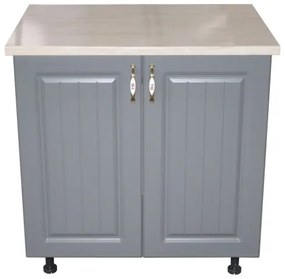 Masca pentru chiuveta cu 2 usi 80 cm Zebra, Alb/MDF Gri cu blat Travertin, 80 x 85 x 60 cm