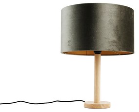 Lampă de masă din lemn cu abajur de catifea verde 35cm - Mels