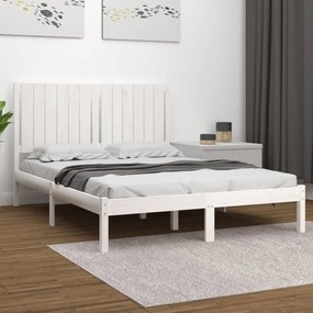 3104389 vidaXL Cadru de pat dublu, alb, 135x190 cm, lemn masiv de pin