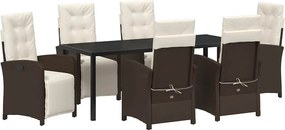vidaXL Set de masă pentru grădină cu pernă 7 pcs Maro poliratan