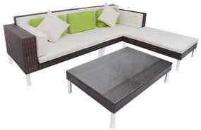 42943 vidaXL Set mobilier de grădină cu perne, 4 piese, maro, poliratan