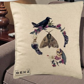 Perna Decorativa Gothic Wreath Corb Moliu Craniu, 40x40 cm, Bej, Husa Detasabila, Perna Inclusa, BEKZ®