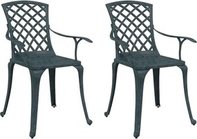 vidaXL Scaune de grădină, 2 buc., verde, aluminiu turnat