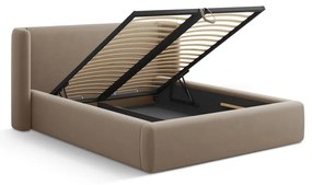 Pat matrimonial maro deschis tapițat cu spațiu de depozitare cu somieră 160x200 cm Jason – Windsor &amp; Co Sofas