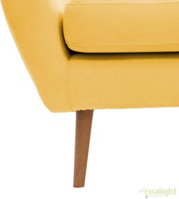 Fotoliu LUX elegant si confortabil cu picioare stejar si tapiterie galbena, Kelly 1 stejar/ galben