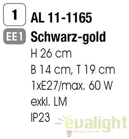 Aplica de perete exterior stil rustic IP23 Taverna AL 11-1165 schwarz-gold OR