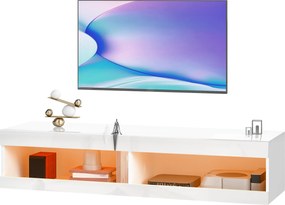 HOMCOM corp TV, lowboard montat pe perete cu iluminare LED RGB în 16 culori, suport TV cu spațiu de depozitare deschis, pentru televizoare de 140-152 cm, pentru living, dormitor, 140 x 40 x 30 cm, alb lucios | Aosom Romania