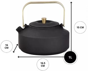 Ceainic din fonta cu infuzor Kinghoff KH 1935, 1 l, Interior emailat, Inductie, Negru