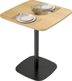 HOMCOM Masă mică, 60 cm, pătrată, blat MDF, bază din oțel, pentru living, sufragerie, bucătărie, lemn natural+negru | Aosom Romania