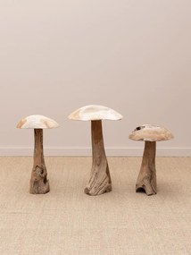 Set 3 ciuperci decorative din lemn de tec, "Sylve"