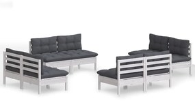 Set mobilier de gradina cu perne, 8 piese, antracit, lemn pin Alb, 1