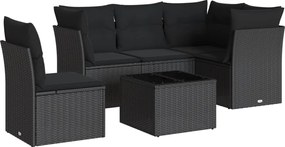 vidaXL Set mobilier de grădină cu perne, 6 piese, negru, poliratan