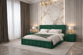 Pat tapitat Royal 160x200 cm, Verde + Saltea Superortopedica Gold, grosime 20 cm + Set 2 noptiere Royal, Verde