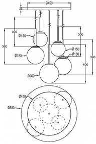 Lustra cu 5 pendule design modern Basic form auriu