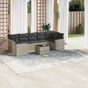 3251079 vidaXL Set mobilier de grădină cu perne, 8 piese gri deschis poliratan