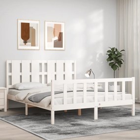 3192242 vidaXL Cadru de pat cu tăblie, alb, 160x200 cm, lemn masiv