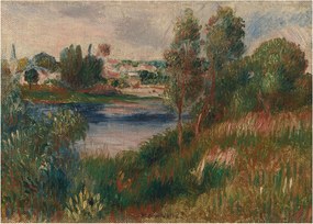 Tablou pe sticlă - Auguste Renoir, Landscape at Vetheuil, reproducere (70x50 cm)