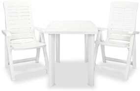 vidaXL Set mobilier bistro, 3 piese, alb, plastic