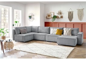 Colțar gri deschis cu tapițerie din catifea reiată (cu colț pe partea stângă /în formă de "U") Nihad modular – Bobochic Paris