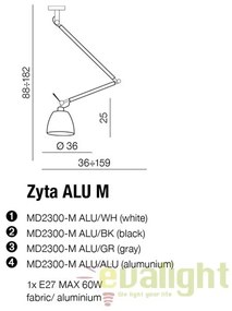 Pendul directionabil design modern ZYTA M ALU gri