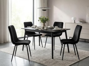 Scaun din catifea neagra LAVA ONYX cu picioare negre