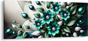Tablou - Flori turcoaz 3D (120x50 cm)