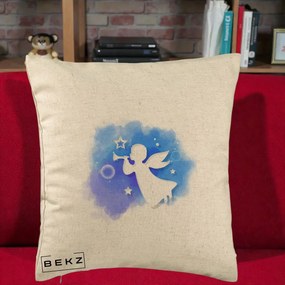 Perna Decorativa Inger cu Trompeta Albastru, 40x40 cm, Bej, Husa Detasabila, Perna Inclusa, BEKZ®
