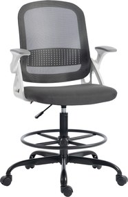 HOMCOM Scaun de birou din plasă Scaun de desen cu cotieră rabatabilă Înălțime reglabilă Suport pentru picioare Gri | Aosom Romania