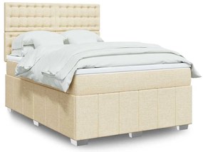 vidaXL Pat box spring cu saltea, crem, 140x200 cm, textil