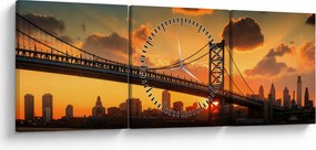 Tablou - Apus de soare peste Podul Ben Franklin, Philadelphia (cu ceas) (90x30 cm)