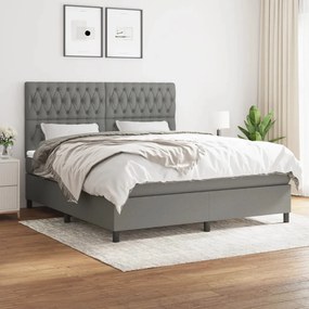 vidaXL Pat box spring cu saltea, gri închis, 180x200 cm, textil