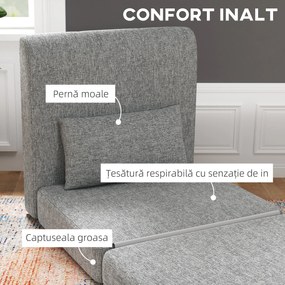 HOMCOM Fotoliu Pat Pliabil cu 3 Secțiuni, 80x75x74 cm, Gri | Aosom Romania