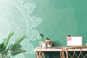 Tapet autoadeziv arabesca verde pe fundal abstract