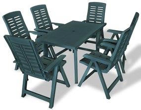 275080 vidaXL Set mobilier de exterior, 7 piese, verde, plastic