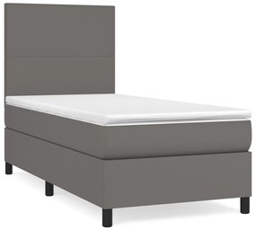 3142705 vidaXL Pat box spring cu saltea, gri, 90x200 cm, piele ecologică