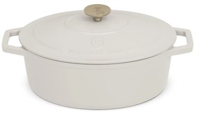 Oală din fontă emailată ovală cu capac 30 cm, 4.65L – Berlinger Haus Sahara Collection BH 6540, crem, pentru cuptor și coacere lentă