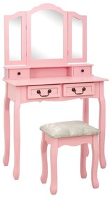 vidaXL Set masă de toaletă cu taburet roz 80x69x141 cm lemn paulownia