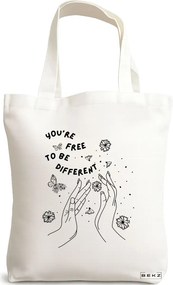 Sacosa de Panza pentru Cumparaturi, Geanta Tote, model You're free to be different, 38x34.5 cm, Alba, BEKZ®