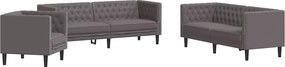 vidaXL Set canapele Chesterfield cu 3 locuri, gri, piele eco.