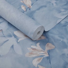 Tapet Trailing Magnolia, Chambray Blue Luxury Floral, 1838 Wallcoverings, 6.5mp / rola