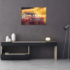 Tablou pe sticlă cu mașină în câmp (70x50 cm)