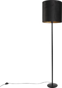 Lampă de podea neagră cu abajur din catifea neagră cu auriu 40 cm - Simplo