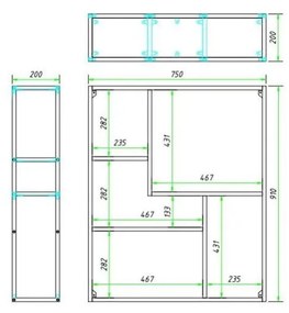 Bibliotecă de perete neagră/în culoare naturală cu aspect de lemn de stejar 75x91 cm Seaford – Actona