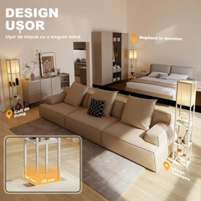 HOMCOM Lampă de Podea LED cu Rafturi, Lampă Modernă cu Comutator cu Pedală și Porturi USB, Lumină cu Culori Reglabile pentru Living și Dormitor, Stejar | Aosom Romania