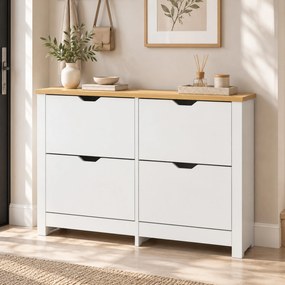 HOMCOM Pantofar Modern pentru max. 16 Perechi, cu 4 Sertare Reglabile și Detașabile, din Lemn, 105x26x80 cm, Alb | Aosom Romania