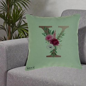 Cadou Personalizat - Perna Personalizata Monograma Rose Gold Litera Y, 40x40 cm, Verde, Husa Detasabila, Perna Inclusa, BEKZ®