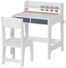 AIYAPLAY Birou pentru copii cu scaun, masă pentru copii și scaun cu 2 sertare din material textil și suport pentru pahare, 62,8x55,6x73,8cm, alb | Aosom Romania
