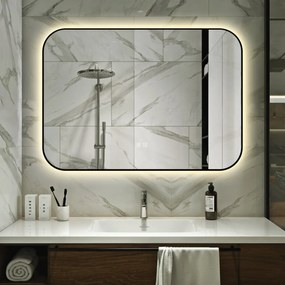 🪞 Oglindă LED cu Touch și Funcție Dezaburire – Ramă Negru, 100x70 cm, Model J187-10070 Smack